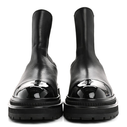 Chanel Calfskin Patent Cap Toe Ankle Boots 37 Black 3 of 13