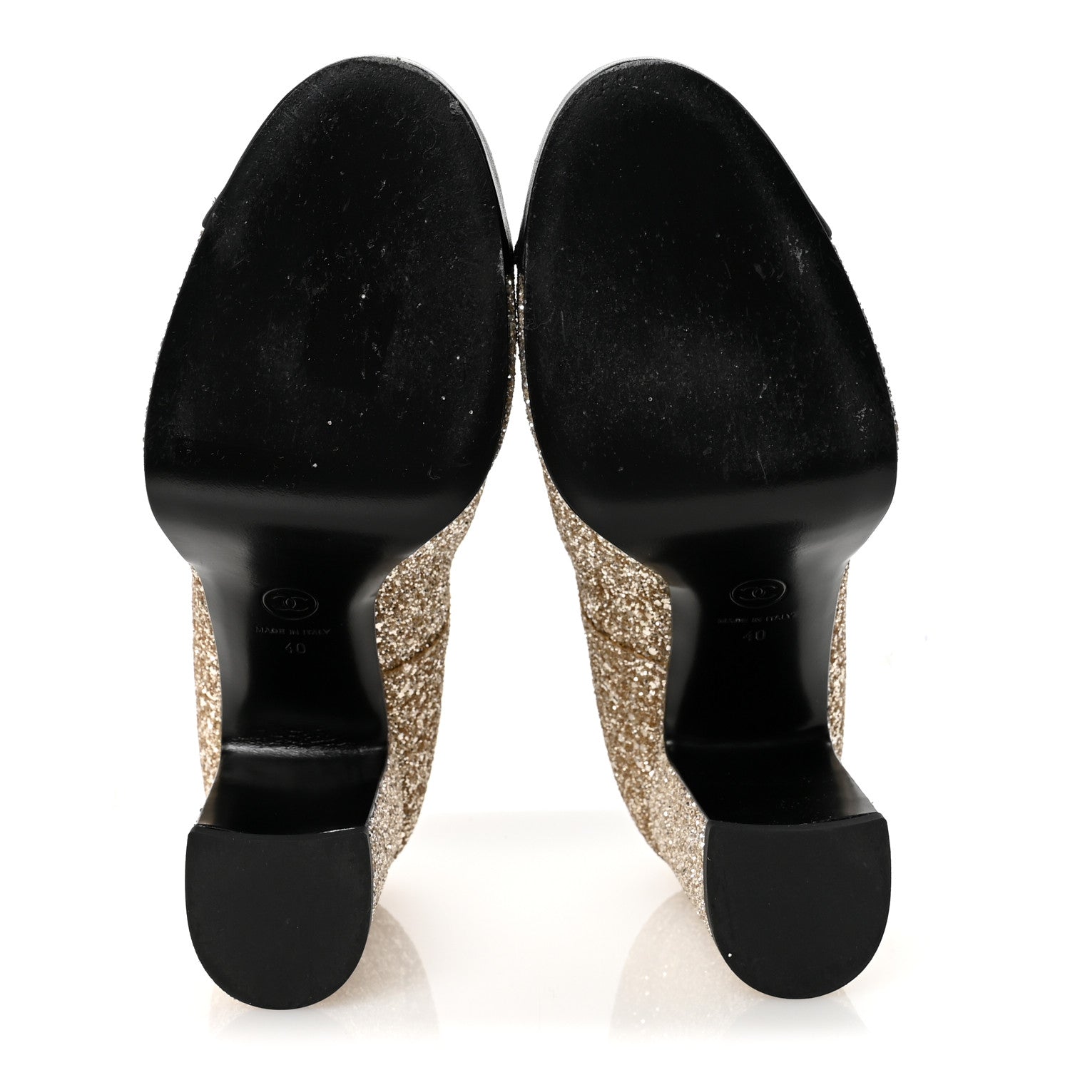 Chanel Glitter Lambskin Cap Toe CC Mary Jane Pumps 40 Light Gold Black 6 of 9