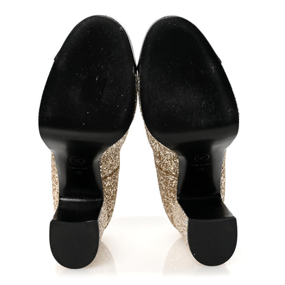 Chanel Glitter Lambskin Cap Toe CC Mary Jane Pumps 40 Light Gold Black 6 of 9