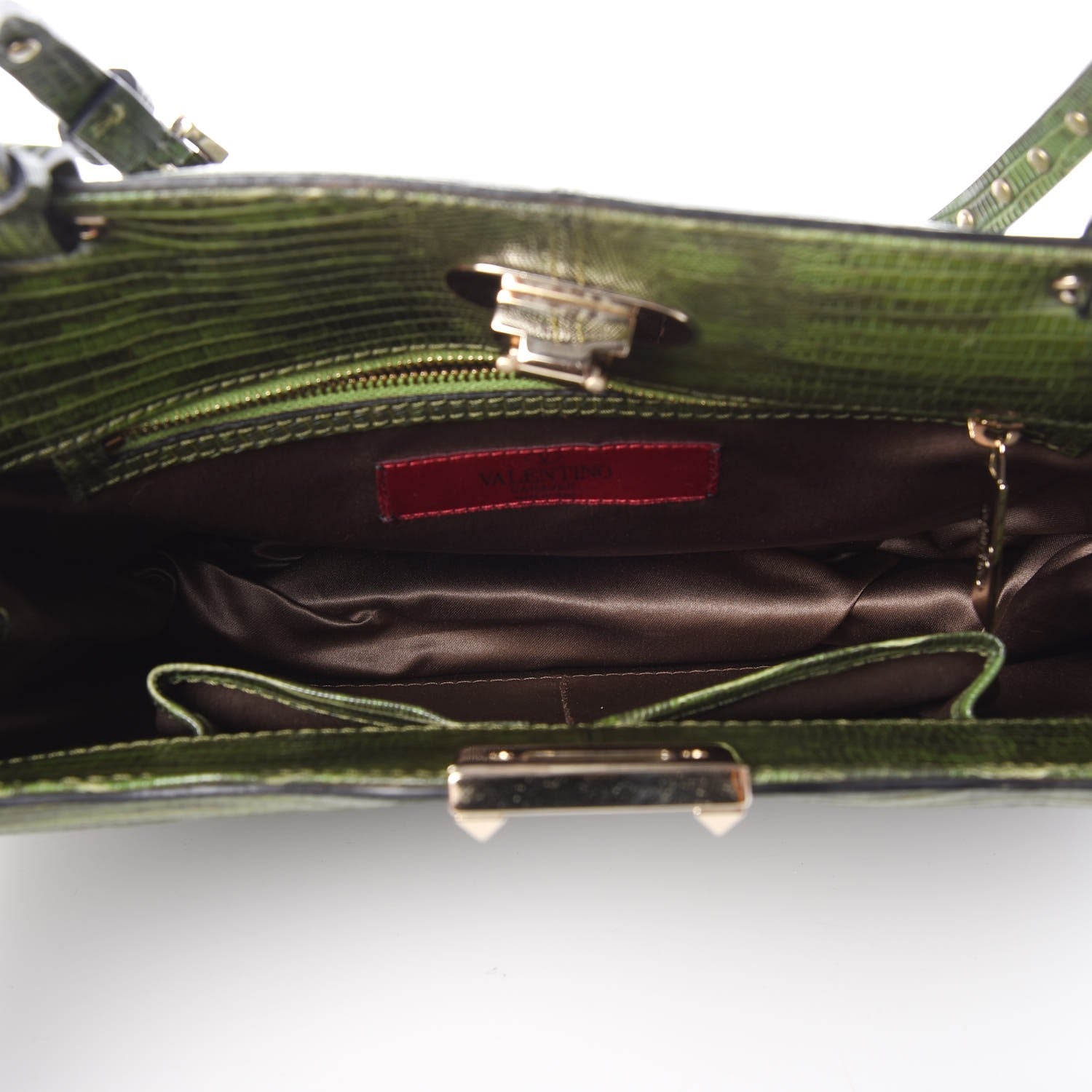 Valentino Garavani Lizard Rockstud Shoulder Satchel Green 5 of 7