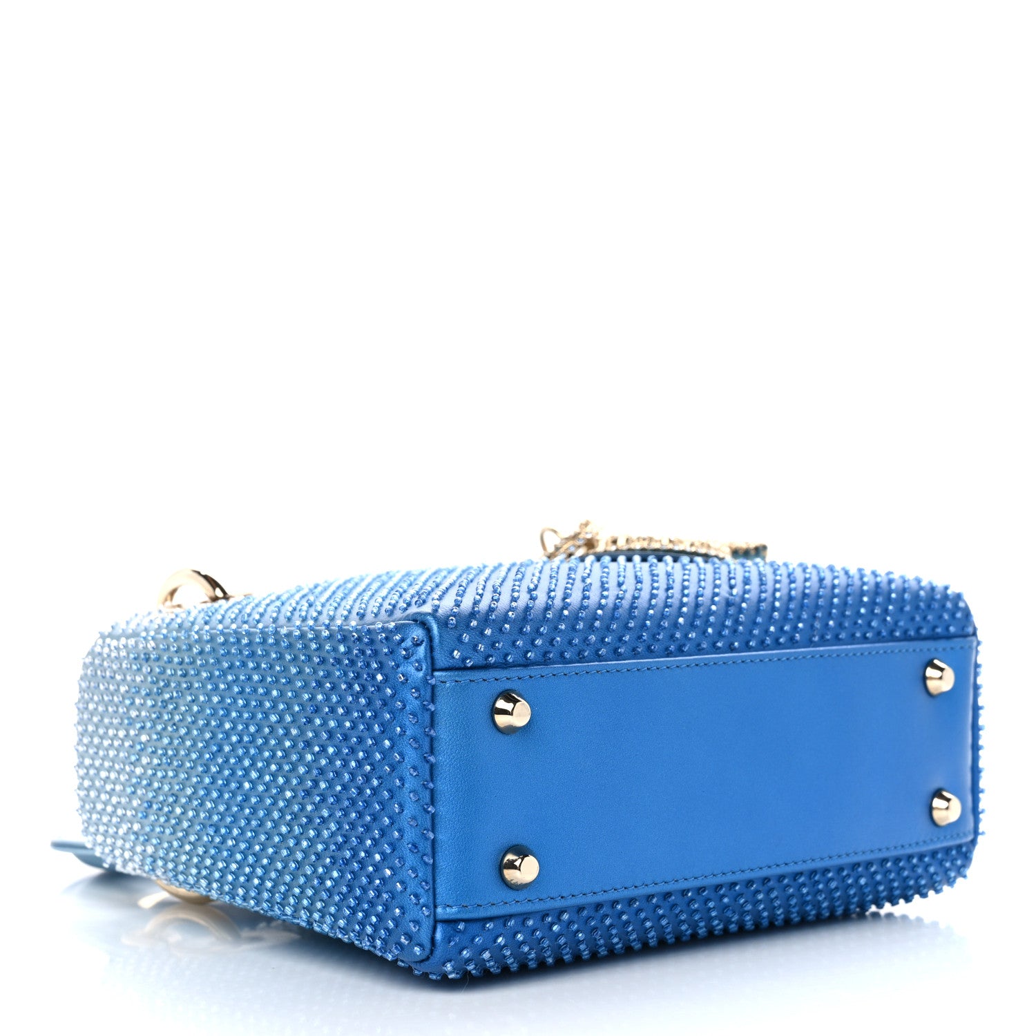 Christian Dior Metallic Calfskin Satin Bead Embroidery Cannage Mini Lady Dior Blue 4 of 9
