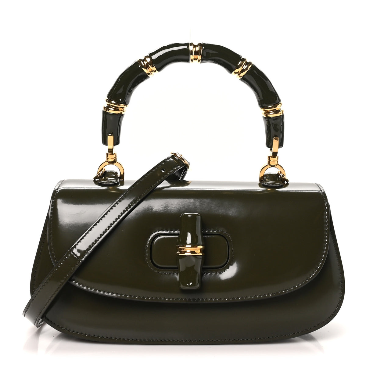 Gucci Shiny Polished Calfskin Medium Bamboo Luscious Green 1 of 10