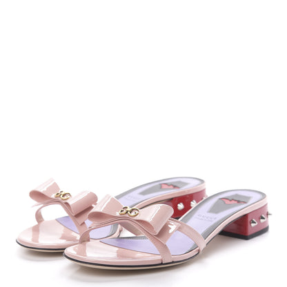 Gucci Patent GG Bow Sadie Spike Low Heel Slide Sandals 40 Perfect Pink 3 of 10