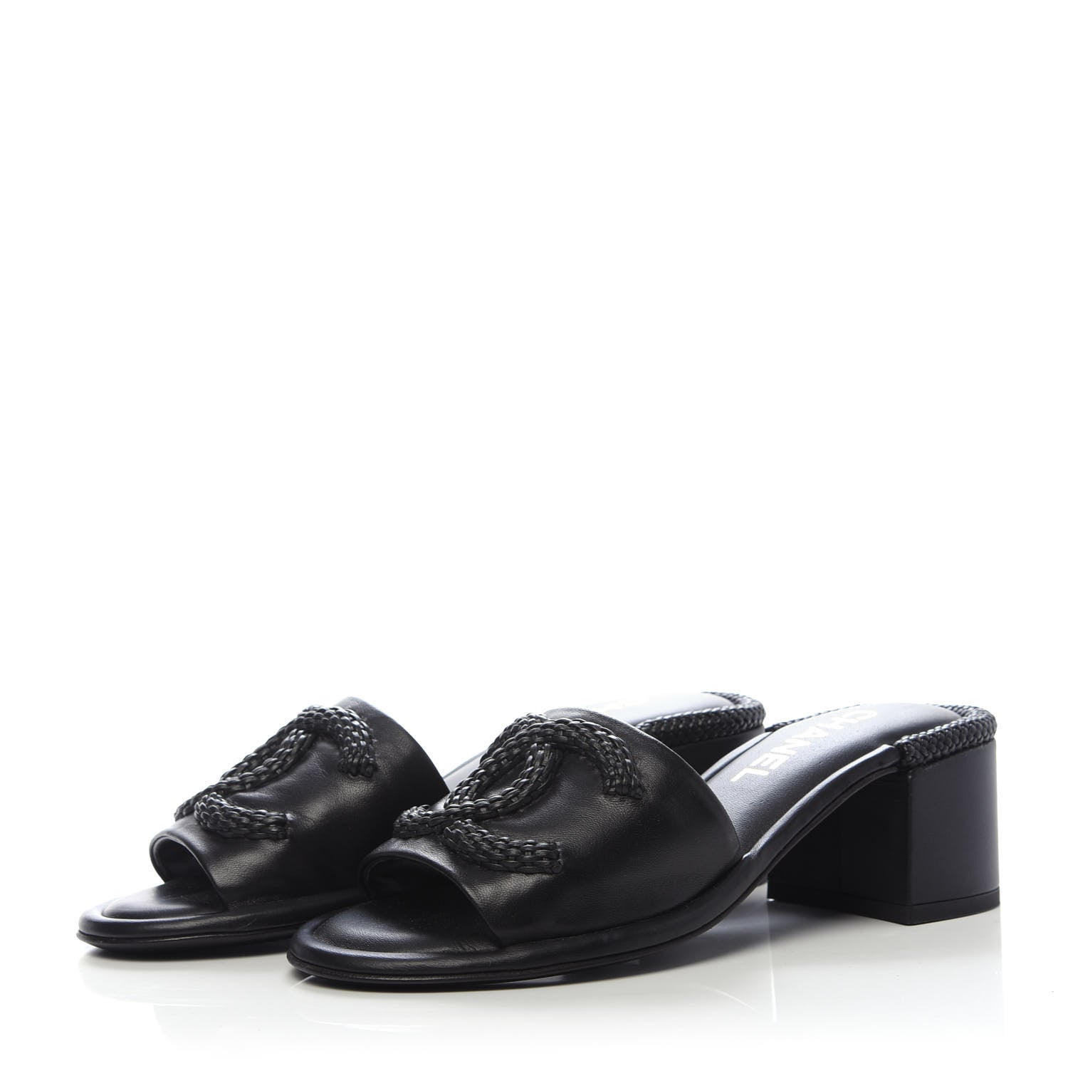 Chanel Lambskin CC Braided Mules 36 Black 3 of 9