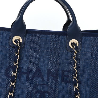 Chanel Mixed Fibers Striped Medium Deauville Tote Navy Blue 8 of 10