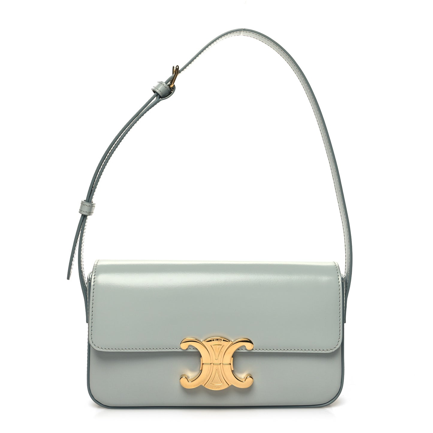 Shiny Calfskin Triomphe Shoulder Bag Soft Blue
