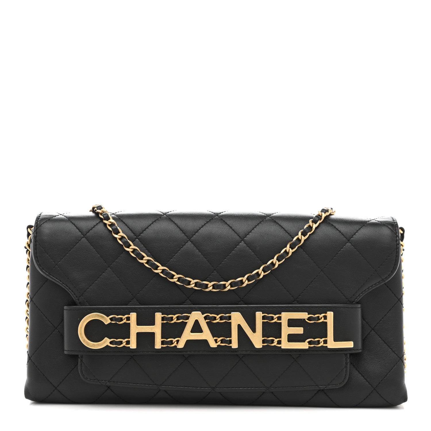 Chanel Calfskin Quilted Enchained Clutch Black 1 of 13