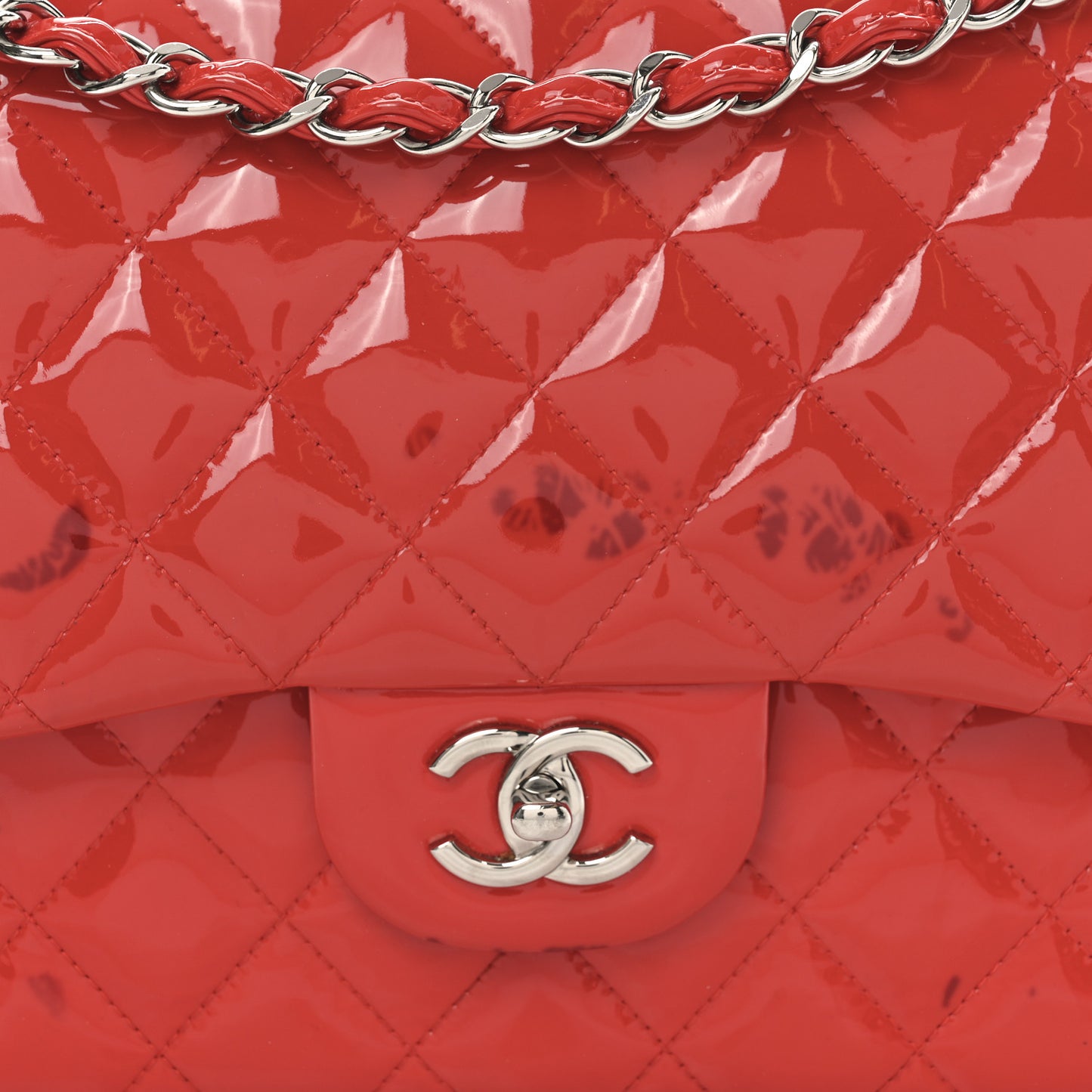 Patent Calfskin Quilted Medium Double Flap Red