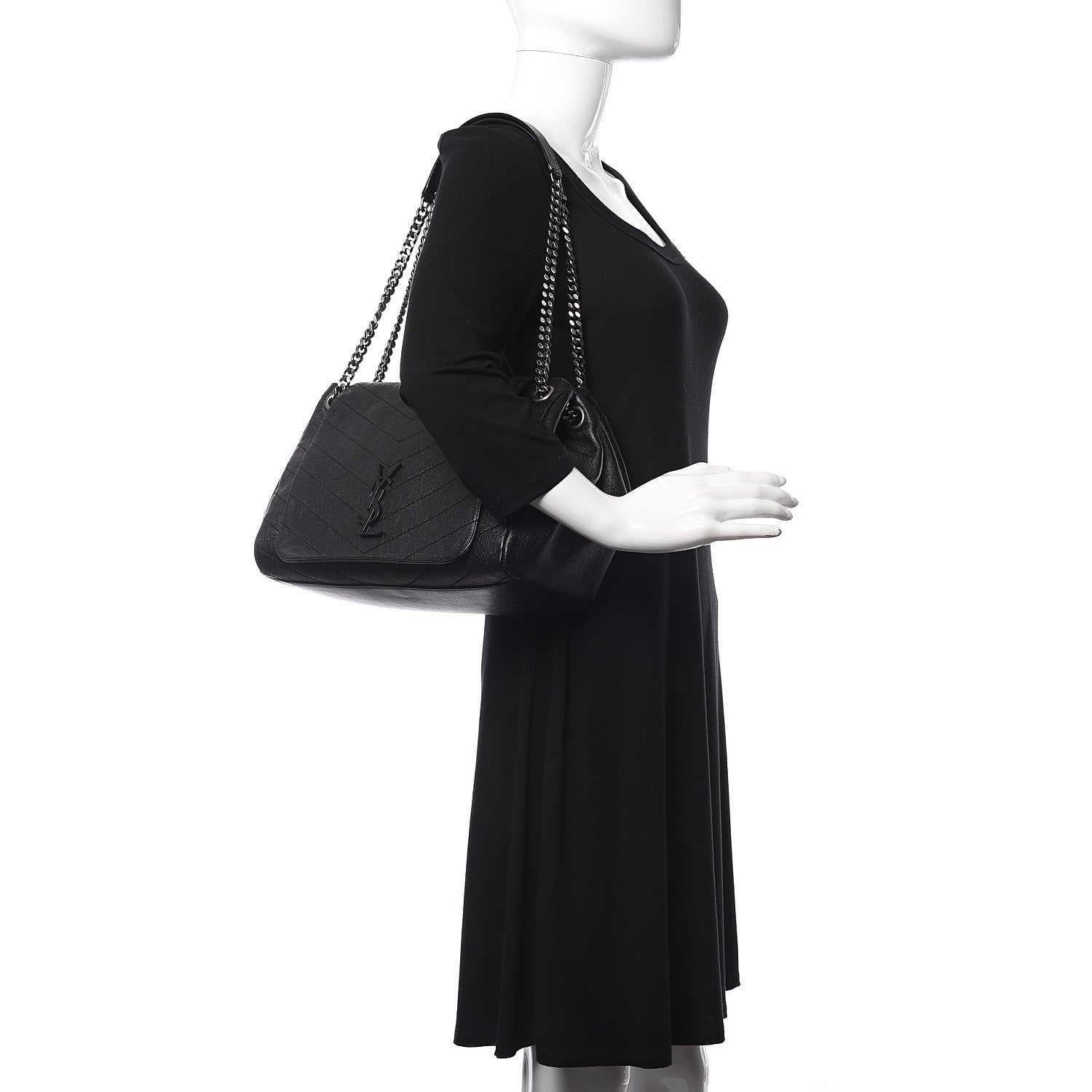 Saint Laurent Vintage Lambskin Chevron Monogram Medium Nolita Black 2 of 11
