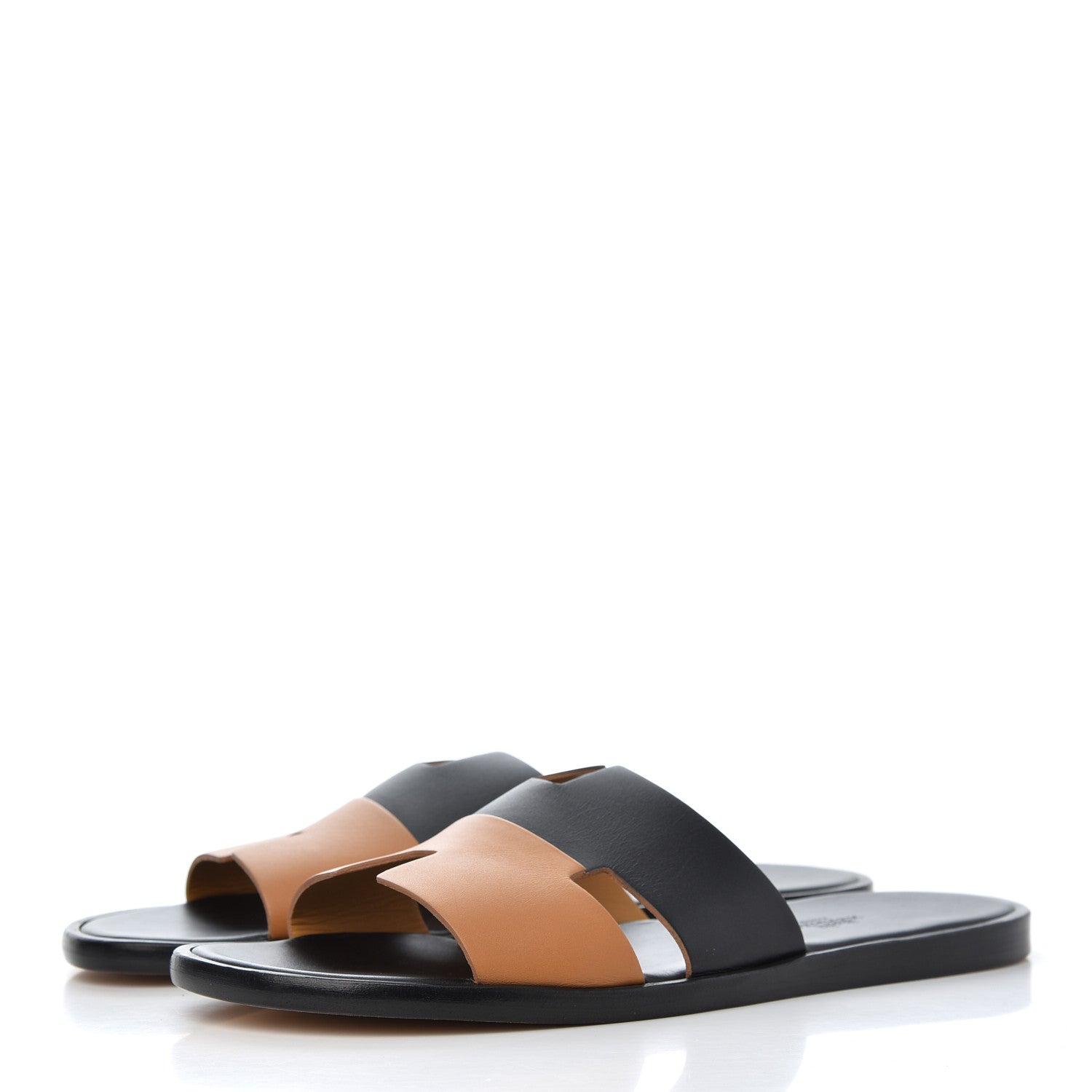 Hermes Calfskin Mens Izmir Sandals 43.5 Black Naturel 3 of 11
