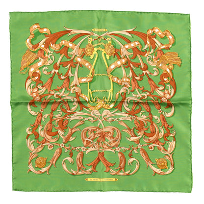 Hermes Silk Le Mors A La Conetable Pocket Square Vif Sable Chaudron 1 of 3