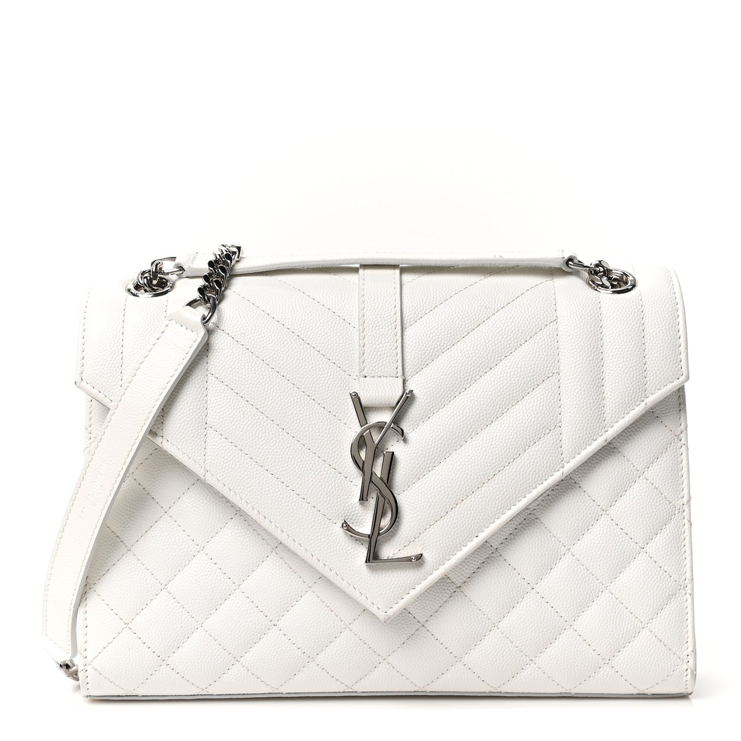 Grain De Poudre Medium Tri-Quilt Monogram Satchel White