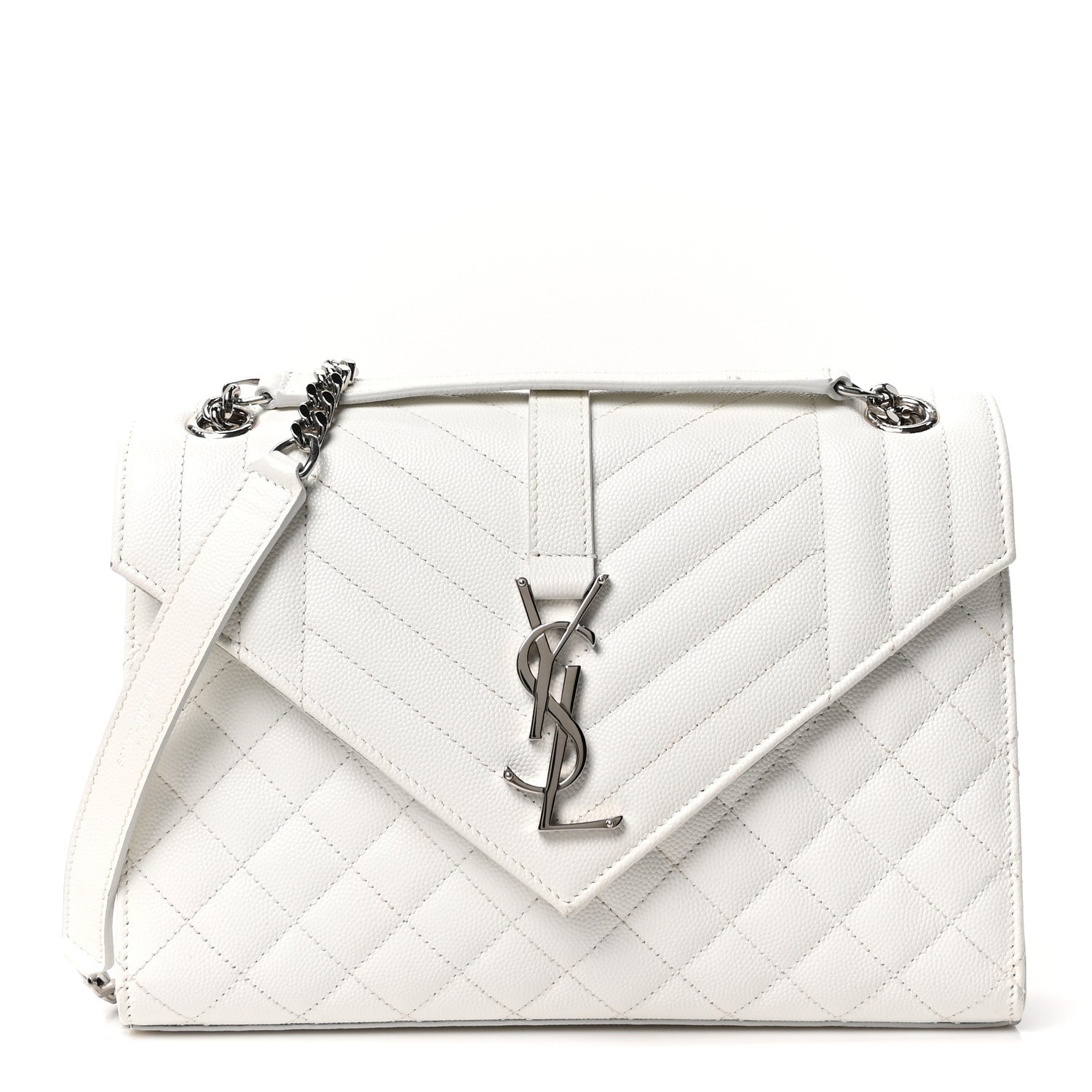 Saint Laurent Grain De Poudre Medium Tri-Quilt Monogram Satchel White 1 of 10