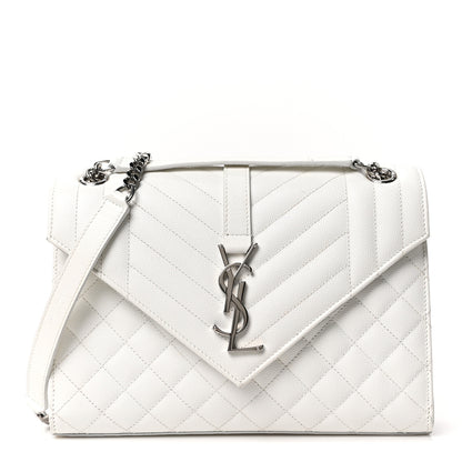 Saint Laurent Grain De Poudre Medium Tri-Quilt Monogram Satchel White 1 of 10