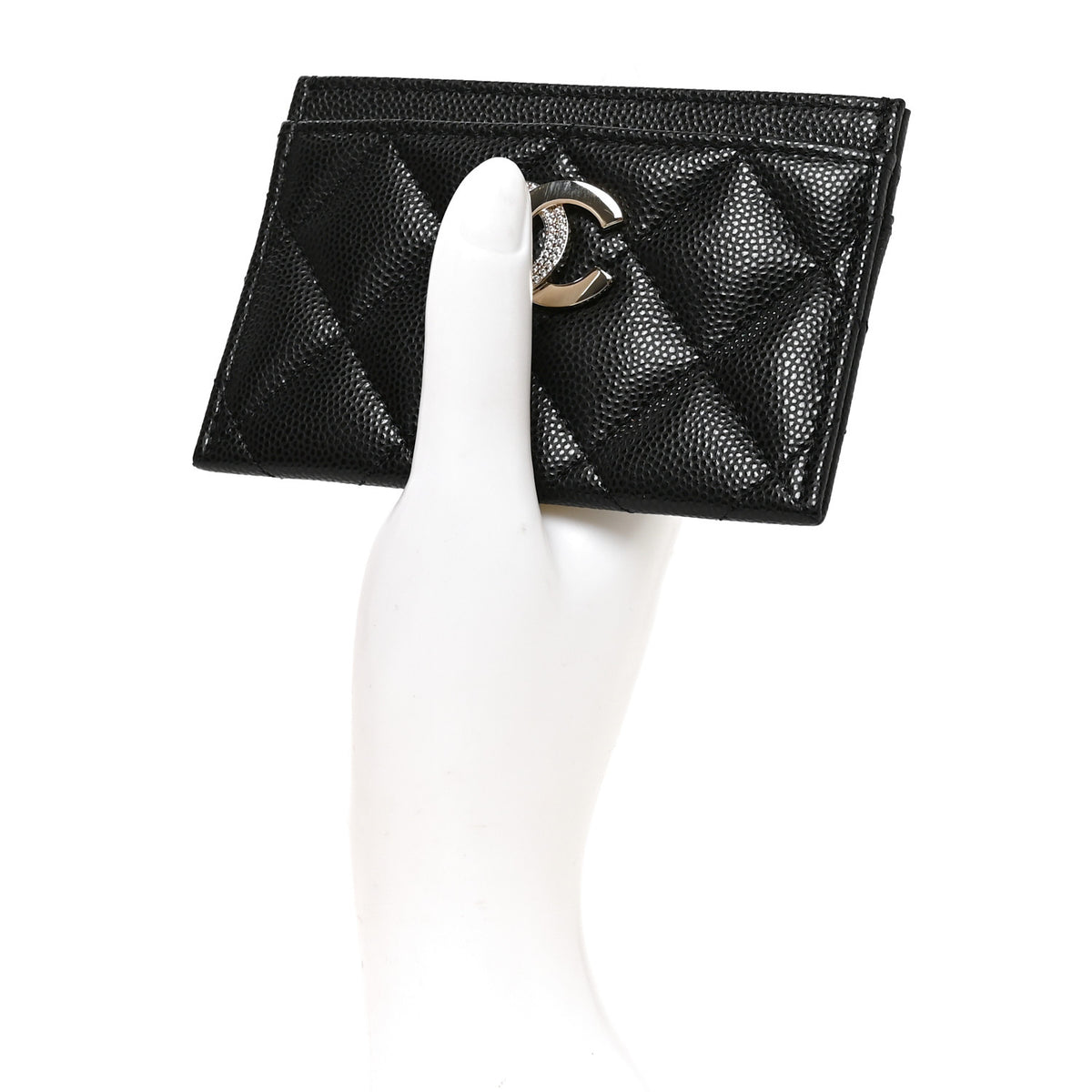 Caviar Quilted Crystal Card Holder Black