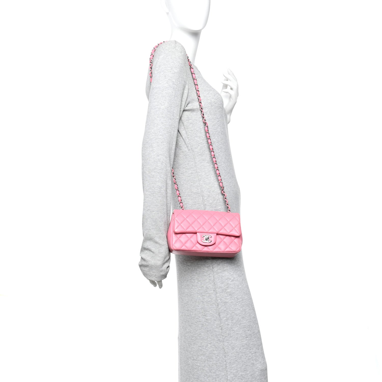 Chanel Lambskin Quilted Mini Rectangular Flap Pink 2 of 10