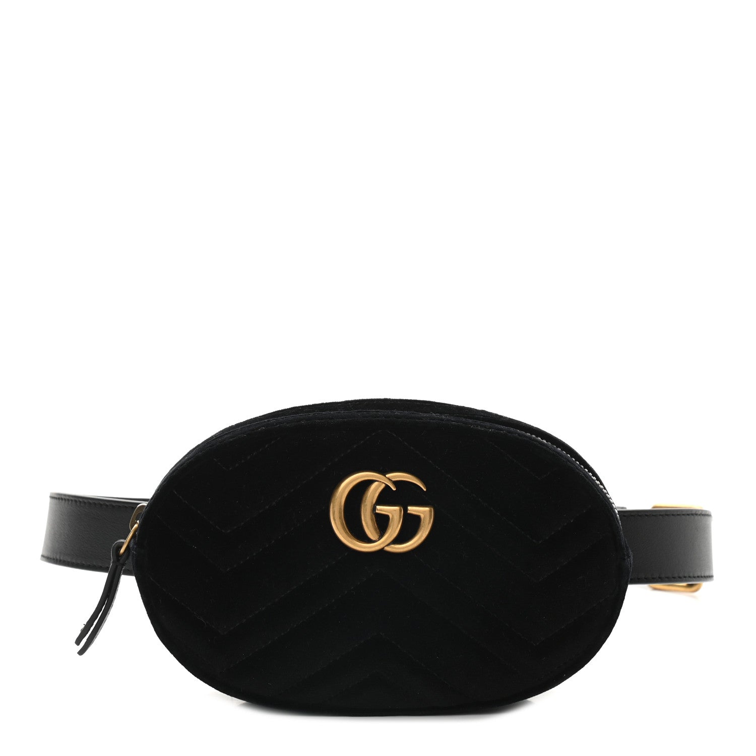 Gucci Velvet Matelasse GG Marmont Belt Bag 85 34 Black 1 of 9