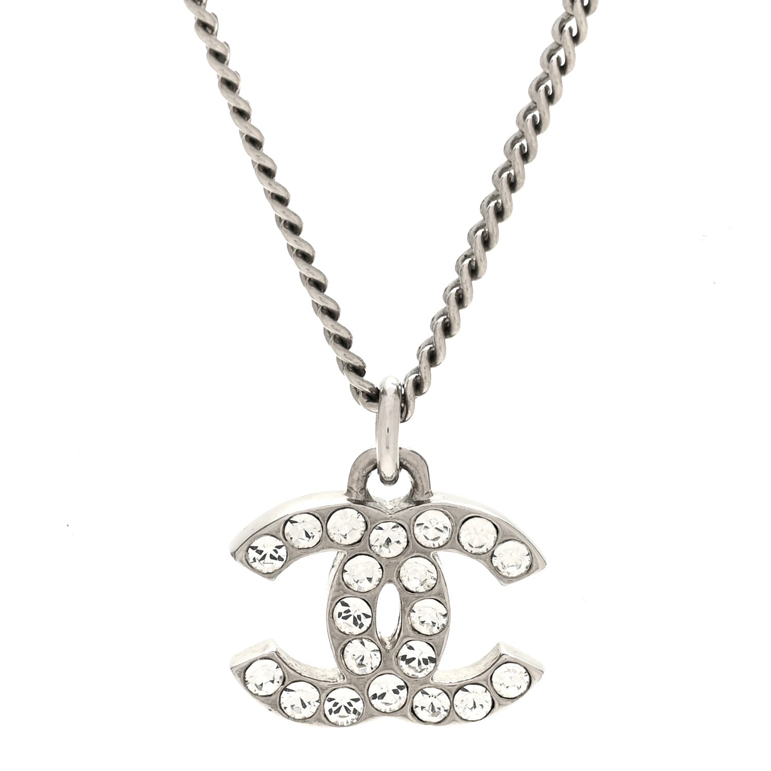 Chanel Crystal Timeless CC Necklace Silver 4 of 5