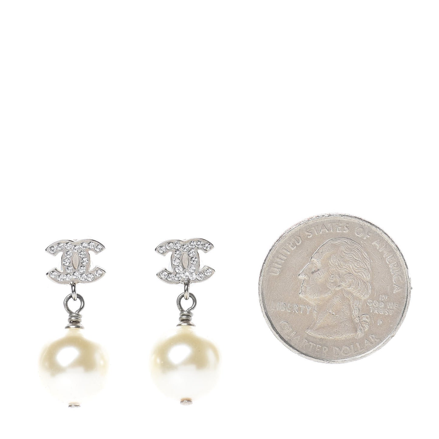 Crystal Pearl CC Drop Earrings Silver Pearly White