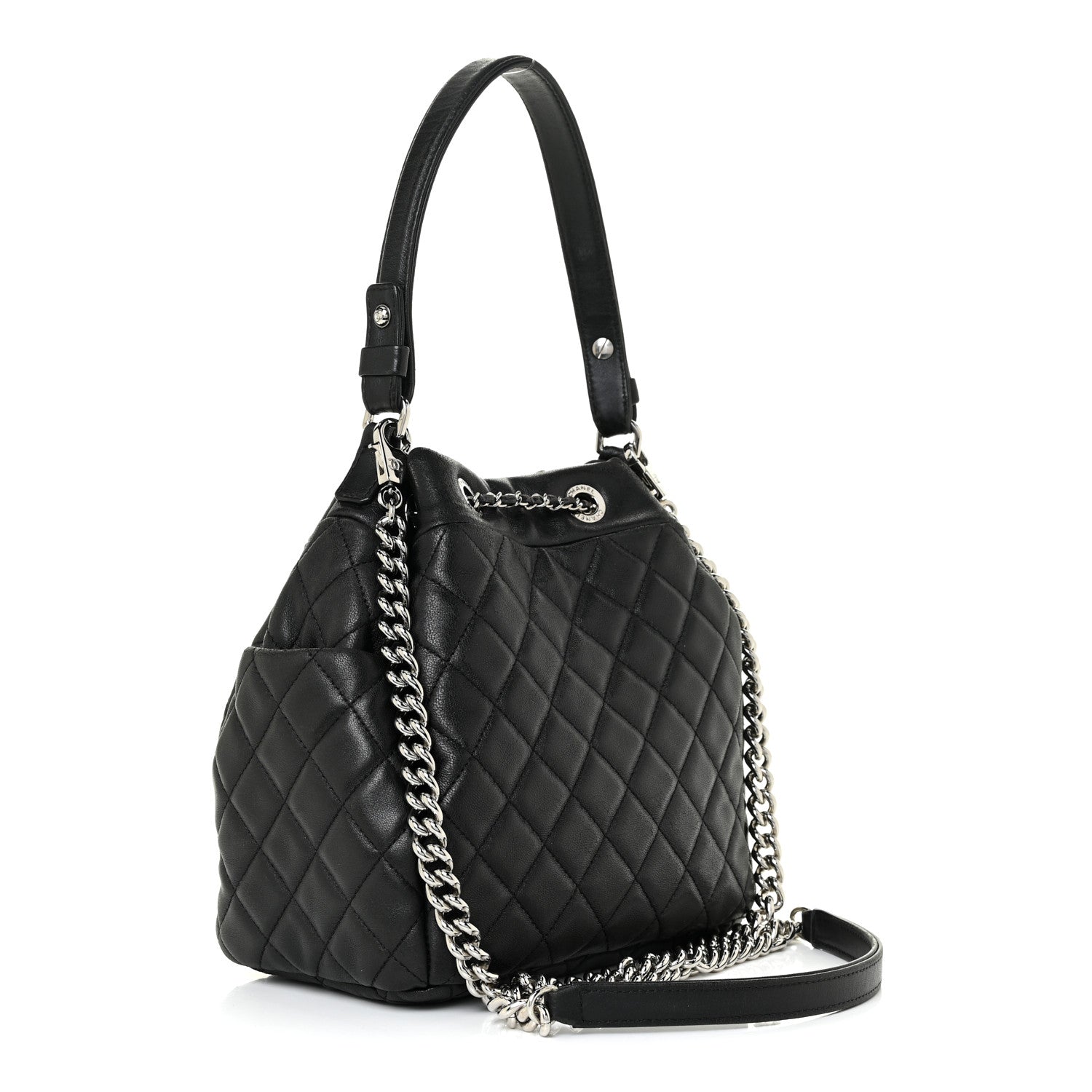 Chanel Lambskin Quilted Mini CC Chain Bucket Bag Black 3 of 16