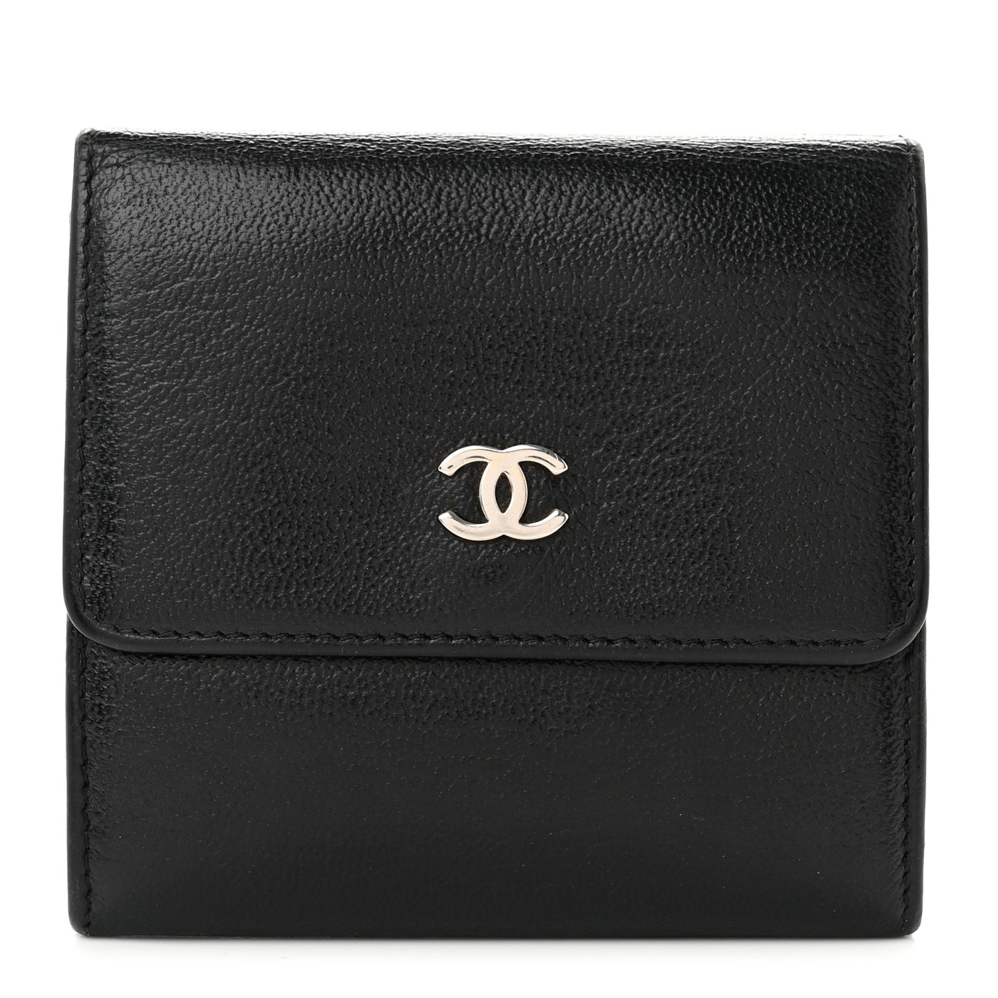Goatskin Compact Double Sided Wallet Black