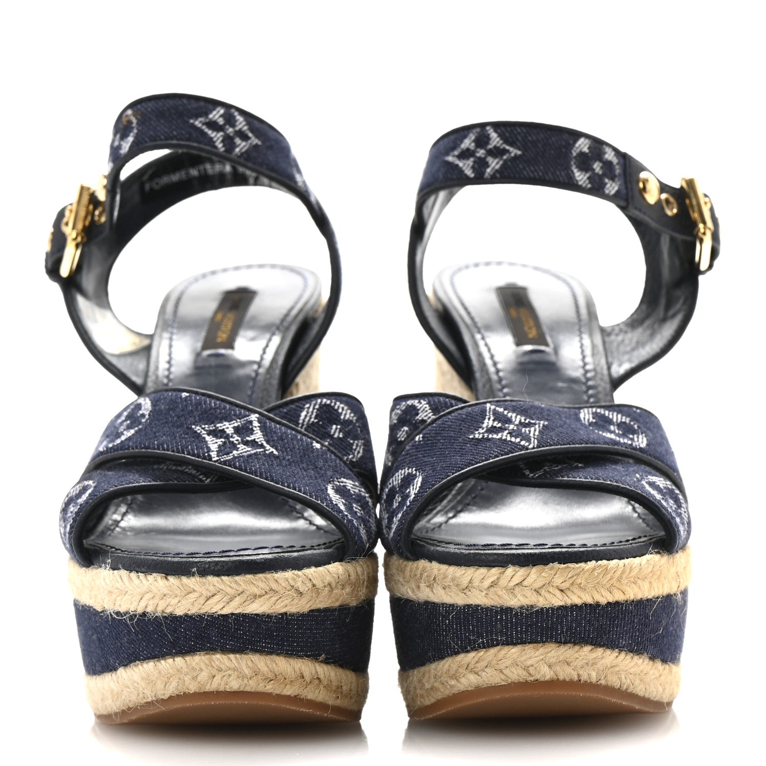 Louis Vuitton Monogram Denim Formentera Wedge Pumps 37 Grand Blue 3 of 12