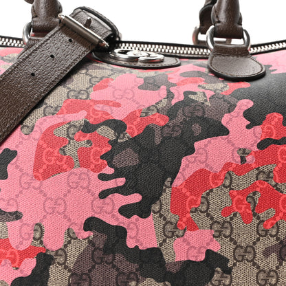 Gucci GG Supreme Monogram Camouflage Textured Dollar Calfskin Medium Savoy Duffle Bag Beige Pink Red 8 of 10