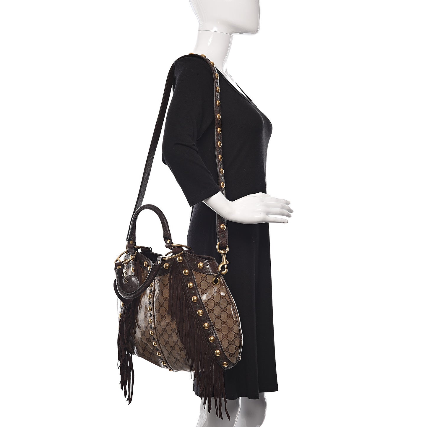 Crystal Monogram Fringe Babouska Satchel Brown