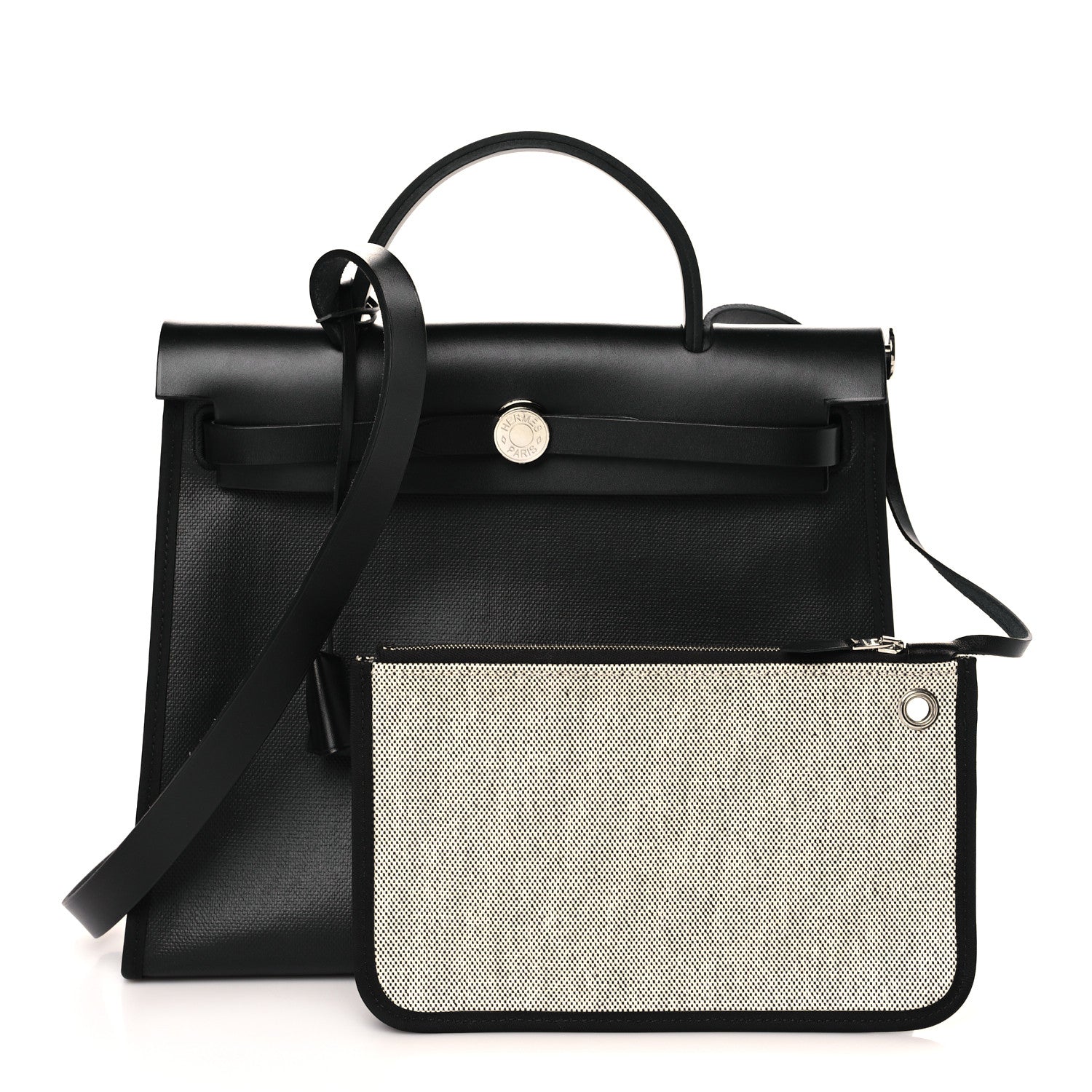 Hermes Toile H Berline Vache Hunter Herbag Zip PM 31 Black Ecru 1 of 11