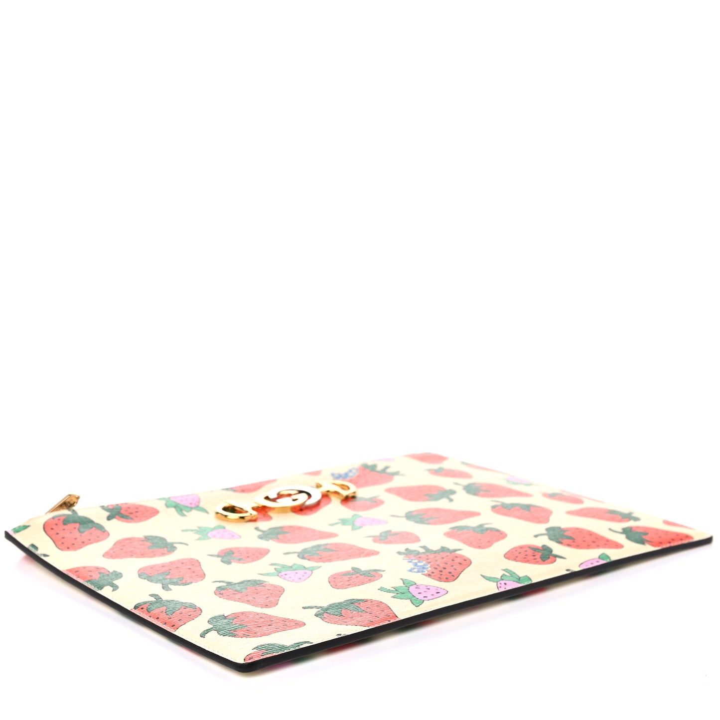 Calfskin Strawberry Print Zumi Pouch Ivory Red