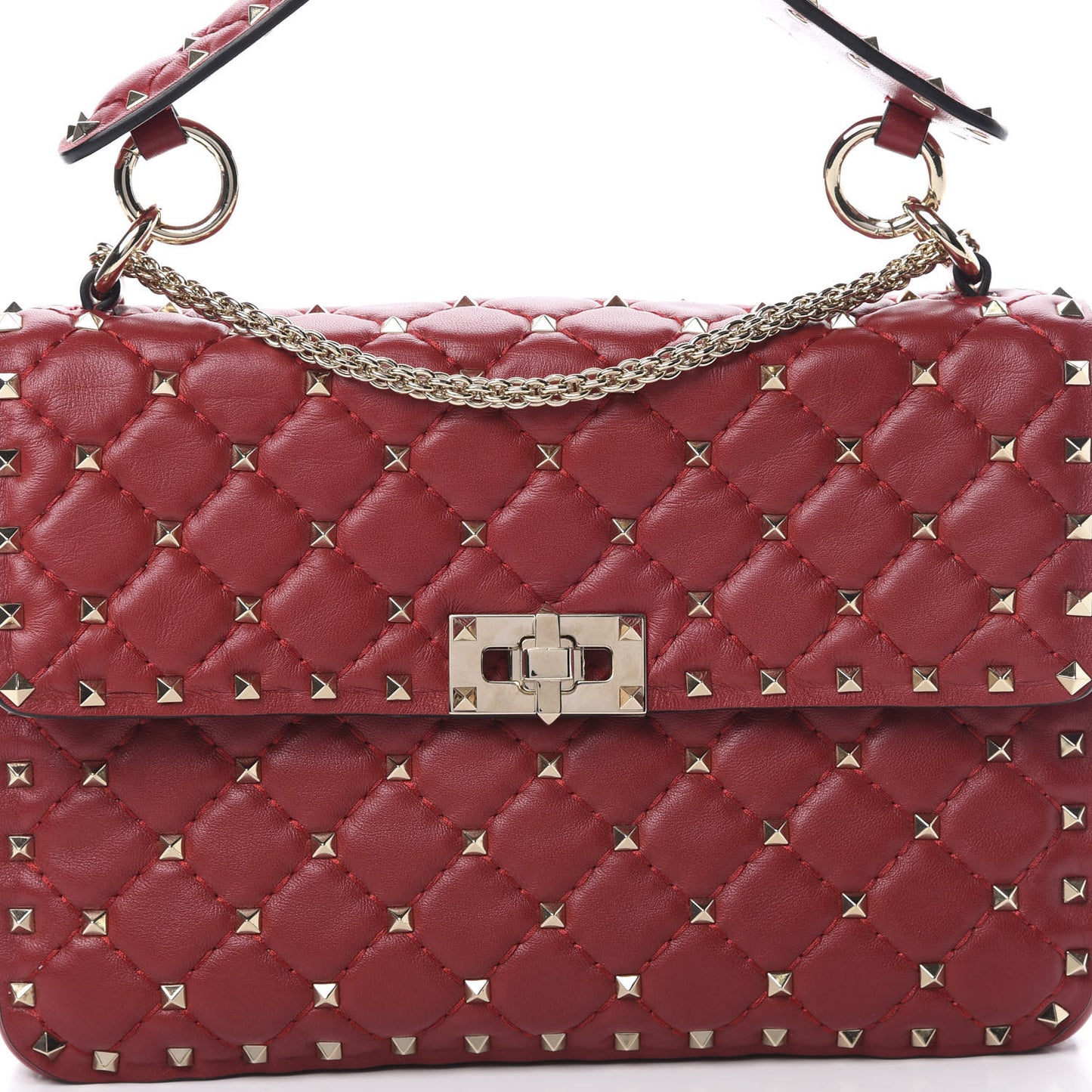 Nappa Medium Rockstud Spike Shoulder Bag Rosso Valentino