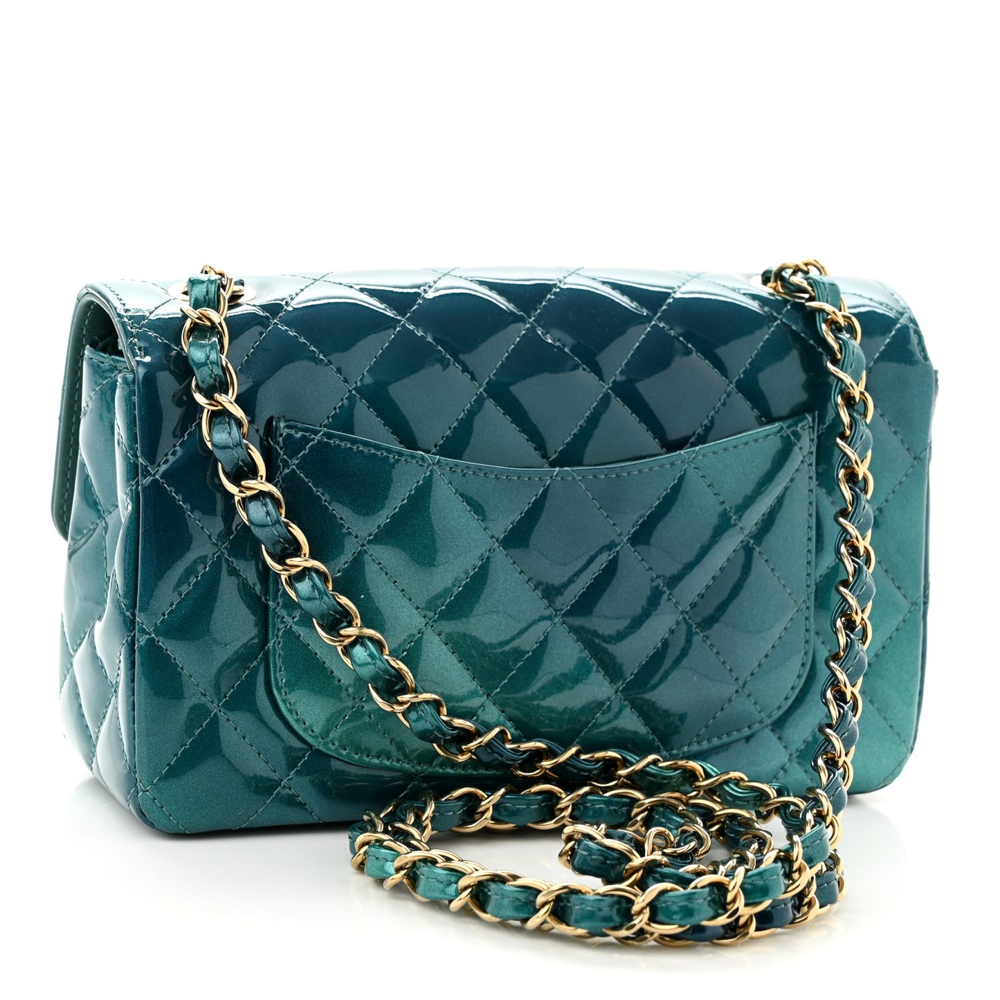 Shaded Patent Calfskin Quilted Mini Rectangular Flap Green Blue
