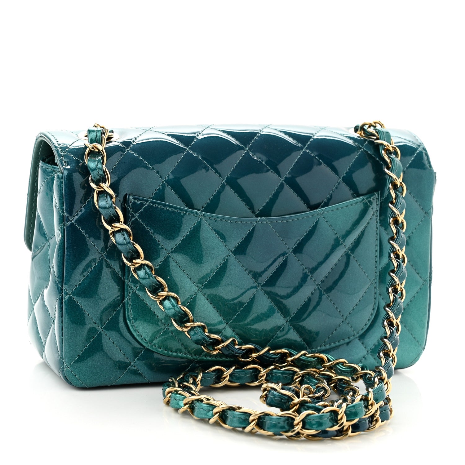 Chanel Shaded Patent Calfskin Quilted Mini Rectangular Flap Green Blue 3 of 10