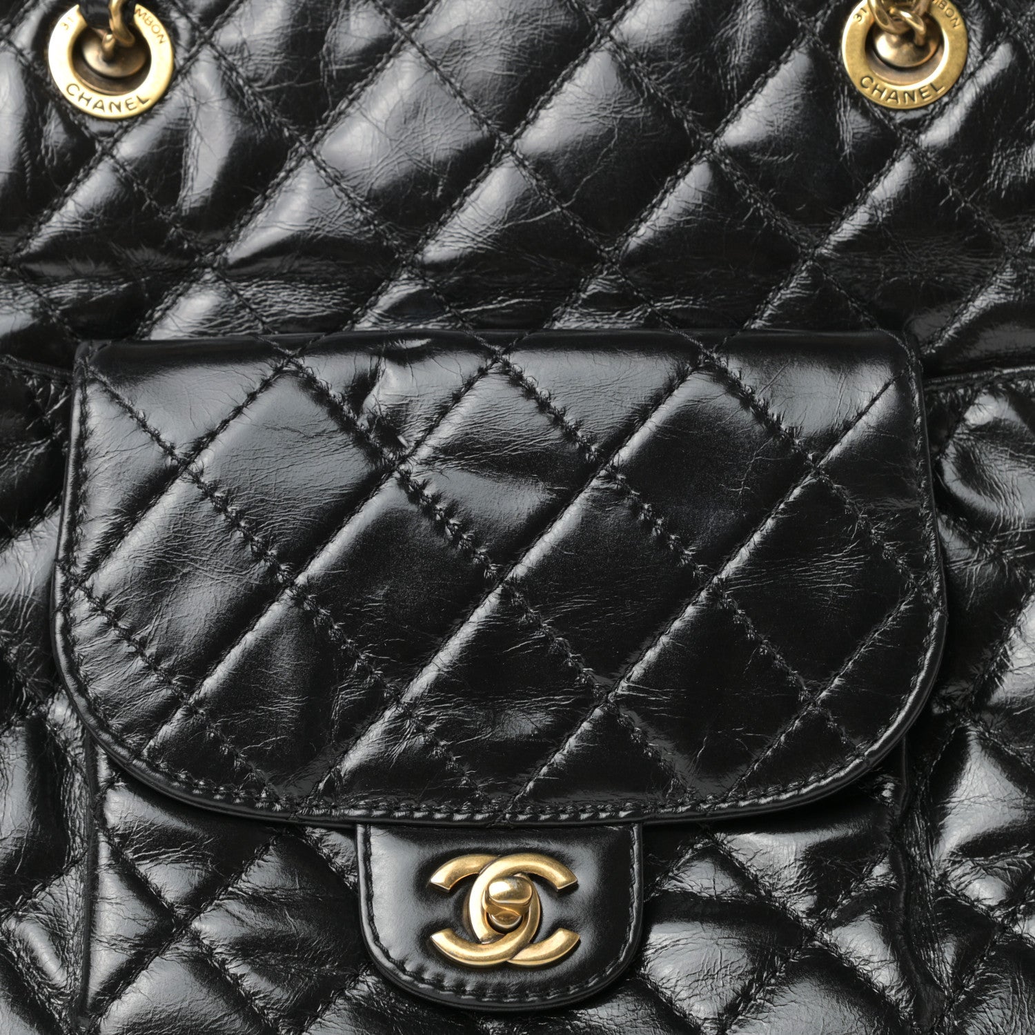 Chanel Glazed Calfskin Quilted Large Front Pocket Tote Black 10 of 10