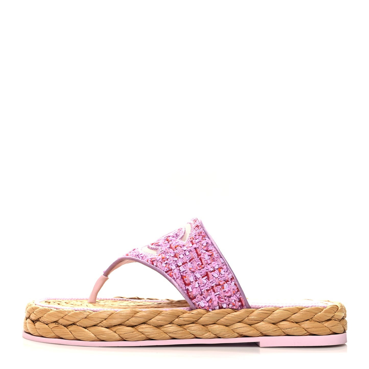 Tweed Mesh Satin CC Thong Sandals 37.5 Light Purple Pink Red