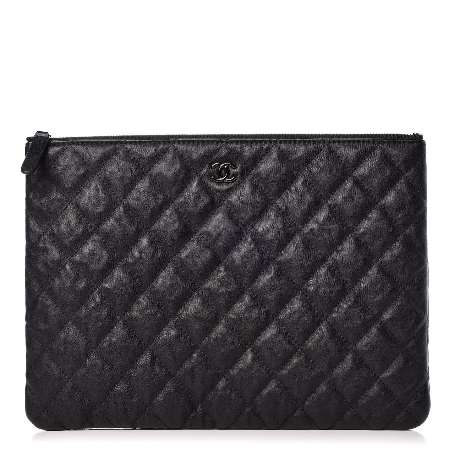 Crumpled Calfskin Quilted Medium Cosmetic Case So Black