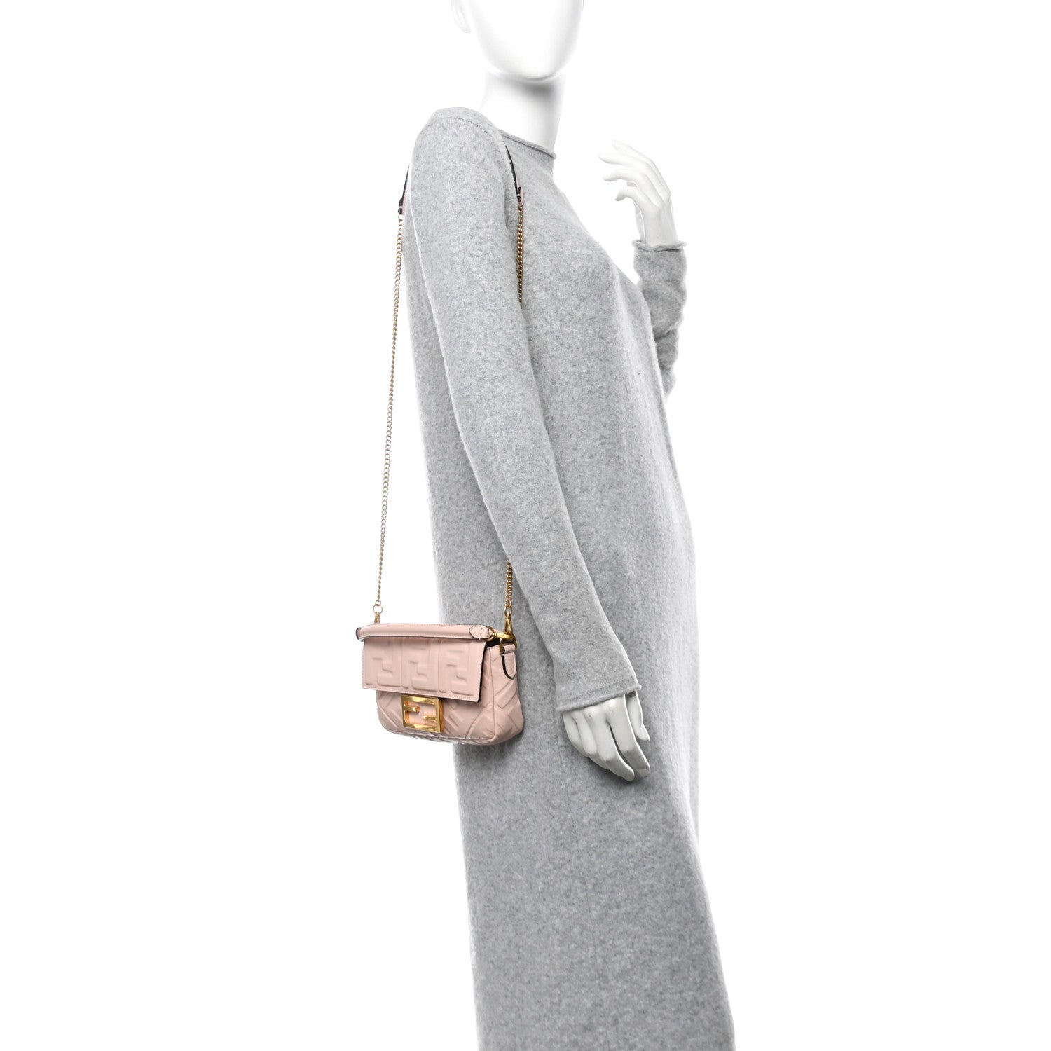 Fendi Nappa FF 1974 Embossed Mini Baguette Rosa Quarzo 2 of 12