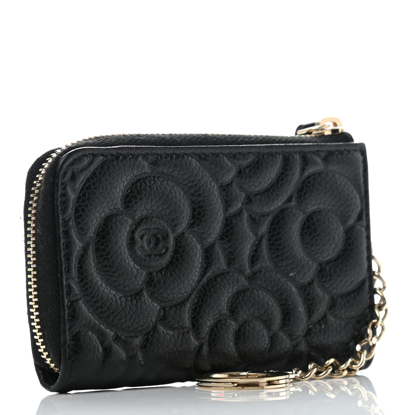 Caviar Camellia Embossed Key Holder Case Black