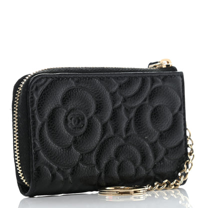 Chanel Caviar Camellia Embossed Key Holder Case Black 3 of 8