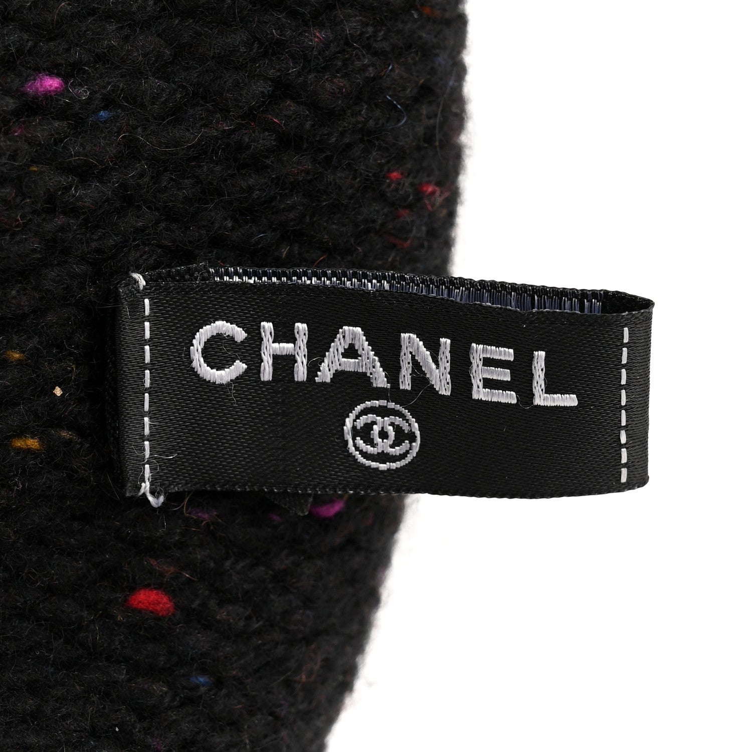 Chanel Cashmere Silk CC Beanie Hat Black Ecru 5 of 6