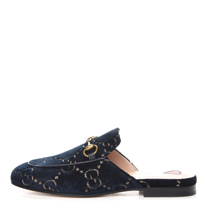 Gucci Velvet GG Monogram Womens Princetown Slippers 35 Blue Beige 1 of 9