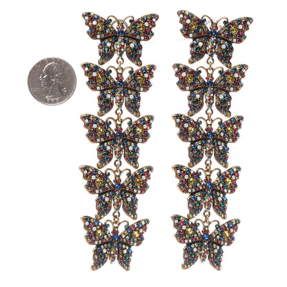 Gucci Metal Crystal Butterfly Clip On Drop Earrings Aged Gold Multicolor 2 of 5