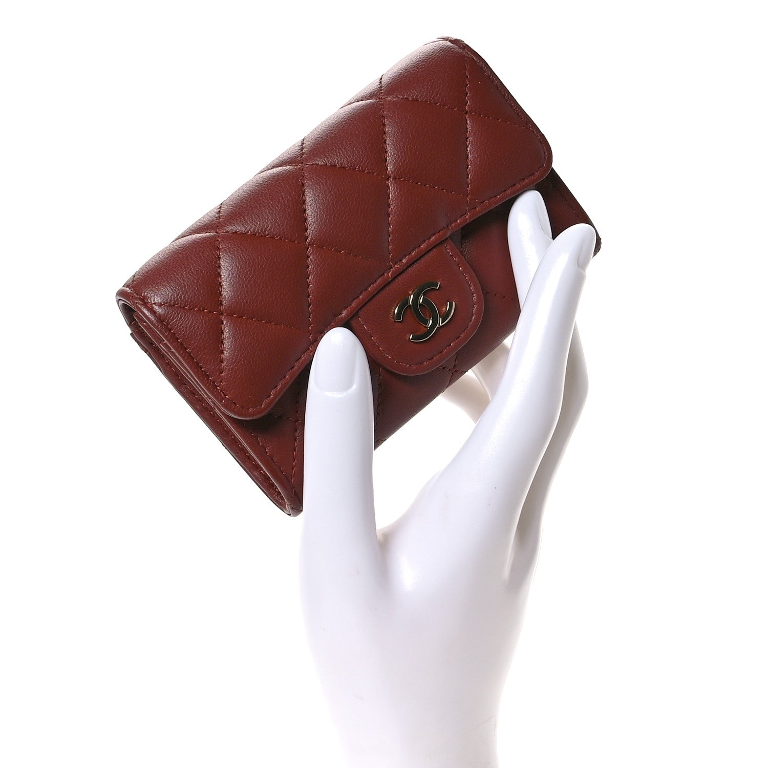 Chanel Lambskin Quilted Flap Card Holder Wallet Brown 2 of 9