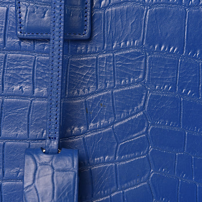 Saint Laurent Calfskin Crocodile Embossed Small Sac De Jour Royal Blue 15 of 18