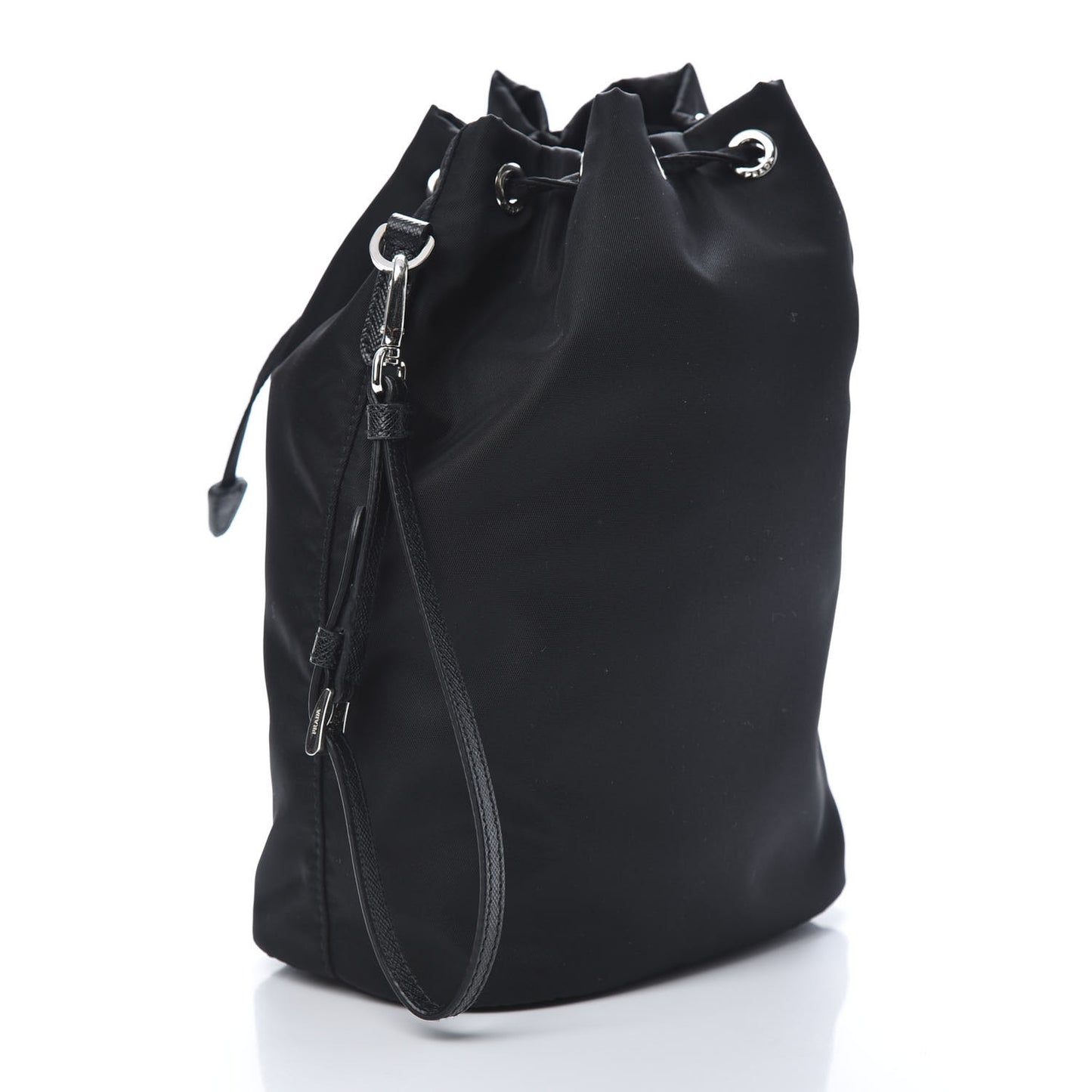 Saffiano Tessuto Nylon Vela Bucket Wristlet Black