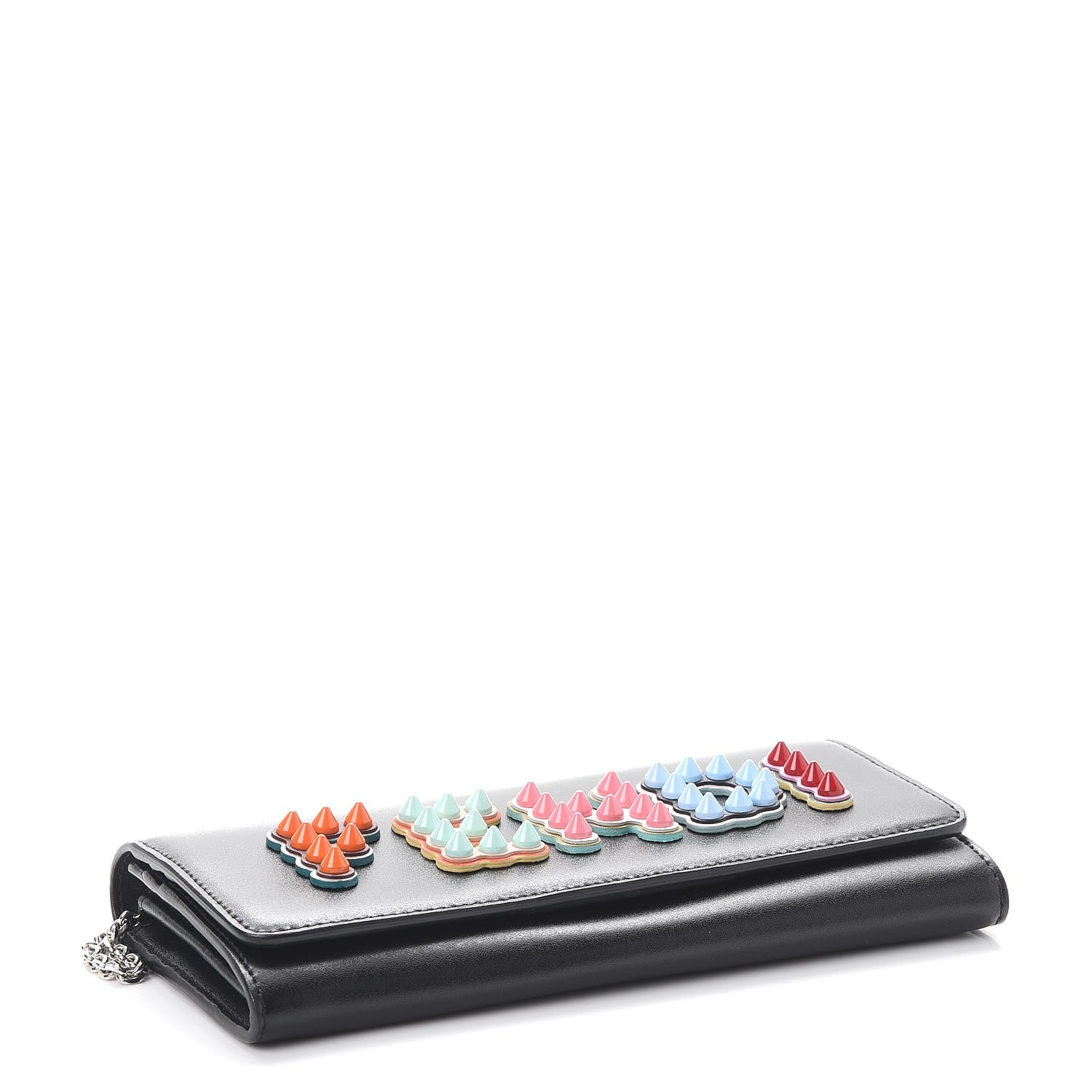 Fendi Vitello Liberty Fun Fair Studded Continental Wallet On Chain Black Multicolor 4 of 7