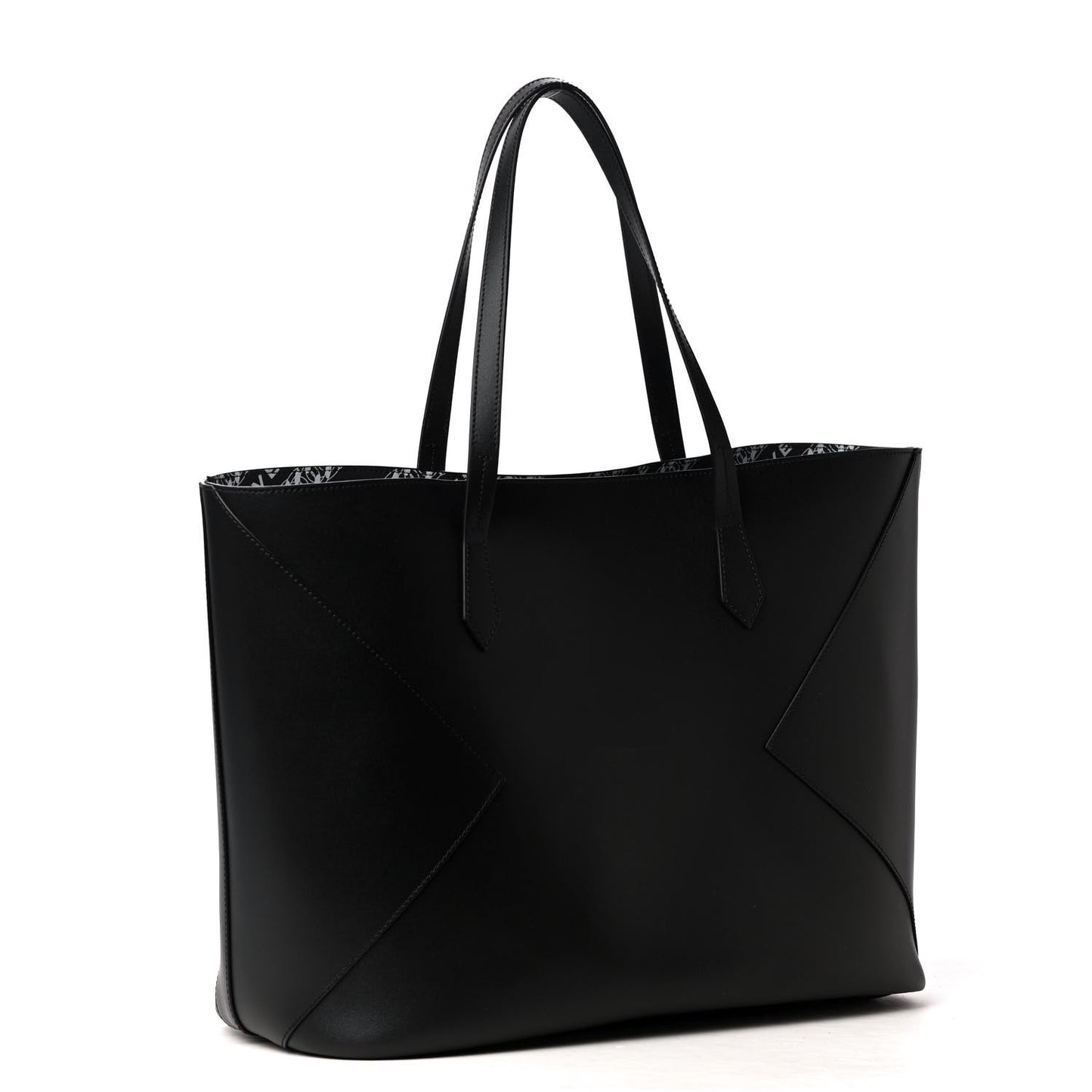 Smooth Calfskin Wing Shopper Tote Black White