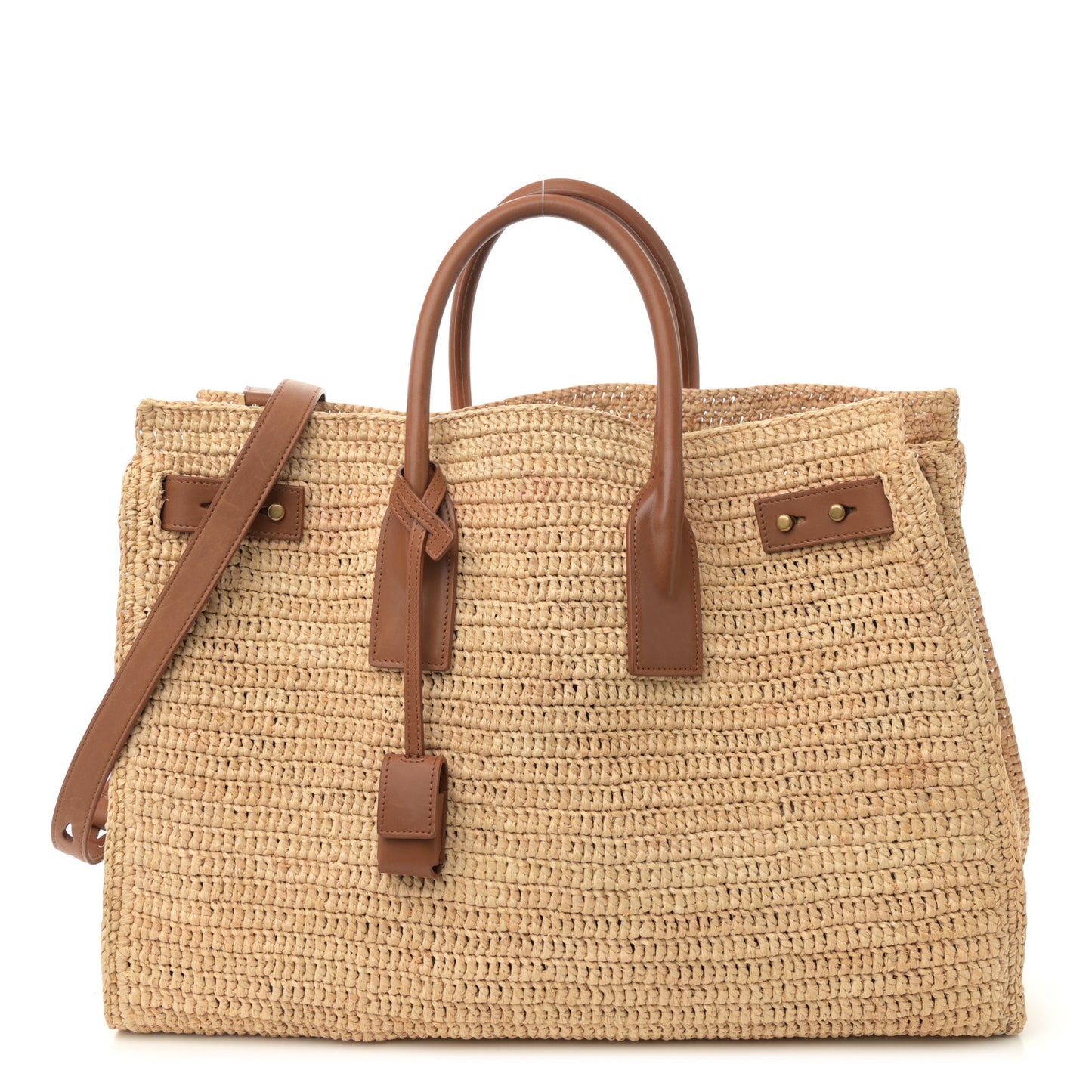 Raffia Calfskin Medium Souple Sac De Jour Naturale Brick