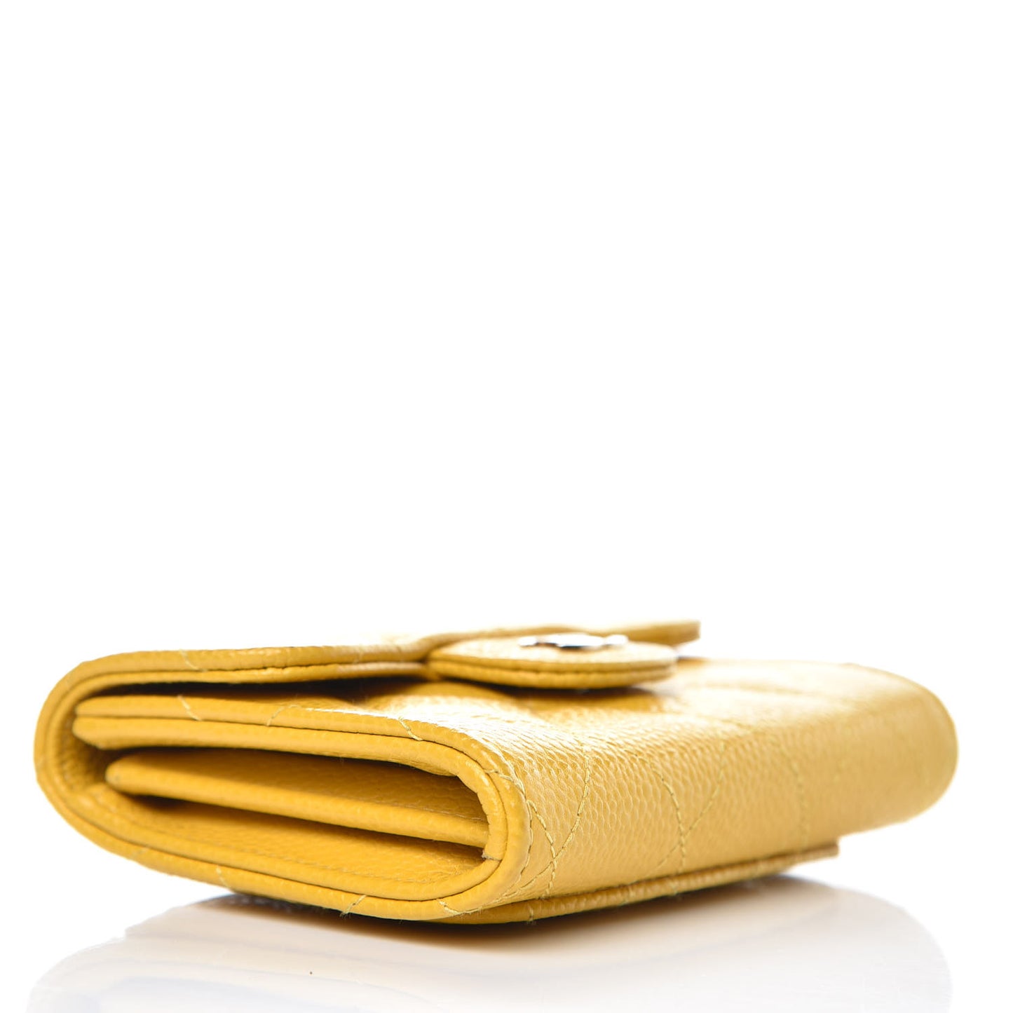 Caviar Quilted Flap Card Holder Wallet Yellow