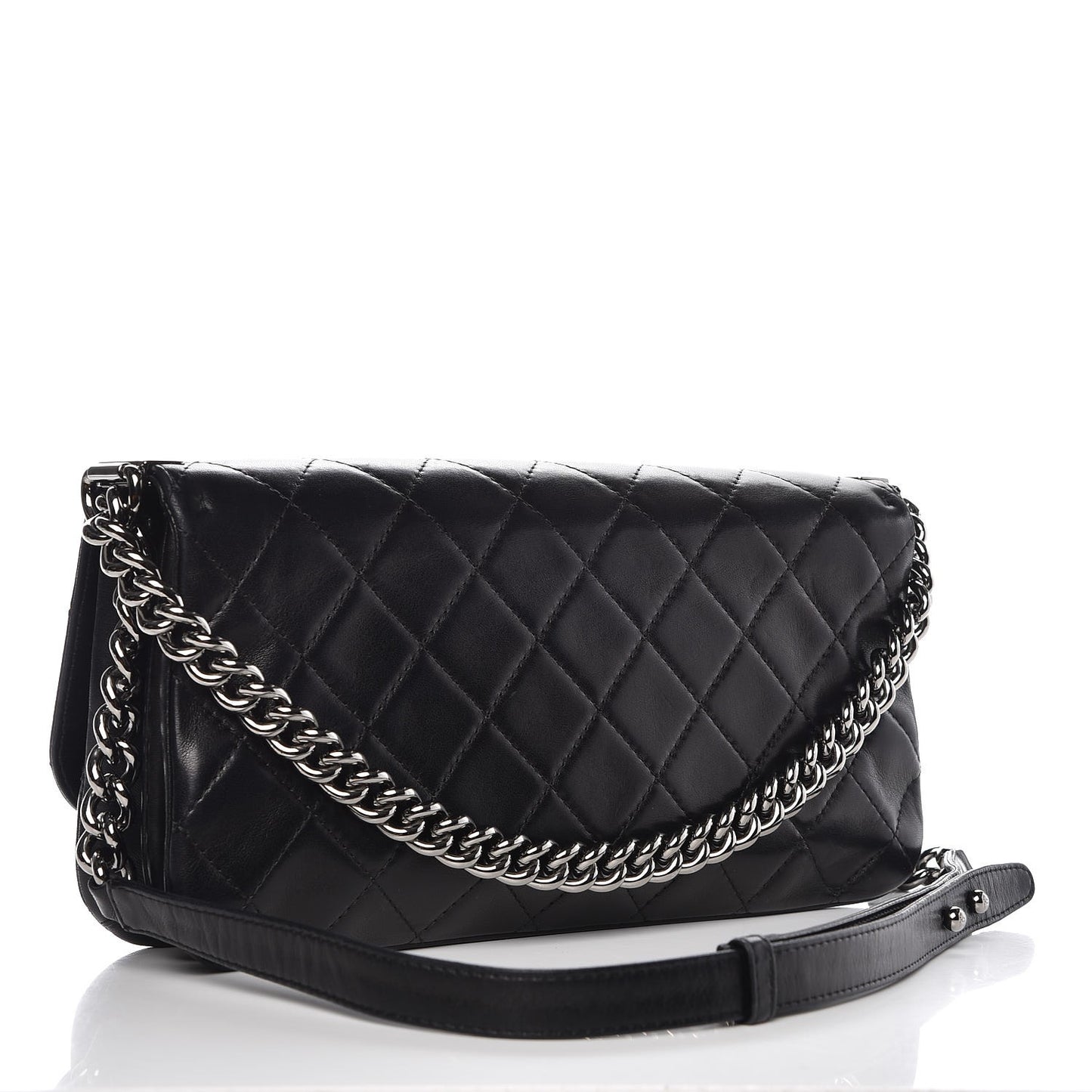 Lambskin Quilted Boy Accordion Flap Bag Black